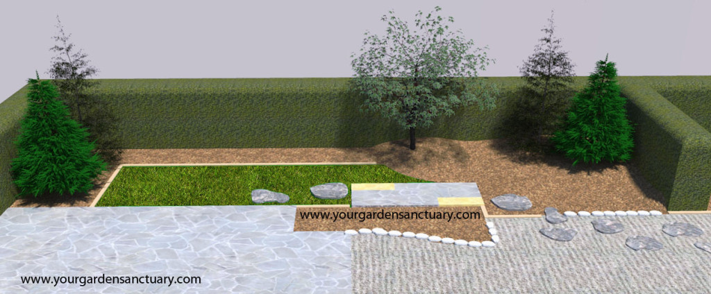 Residential Japanese garden with Japanese maple added