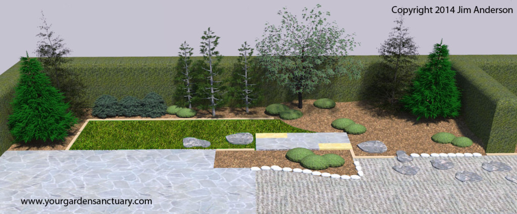 Japanese garden birds boxwood added