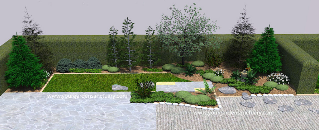 Japanese garden with ferns added around the tsukubai