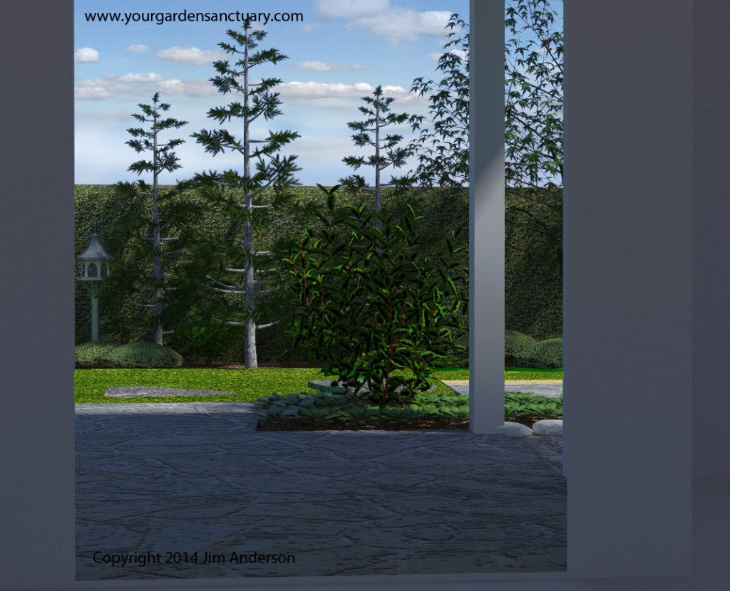 Japanese garden view from patio door