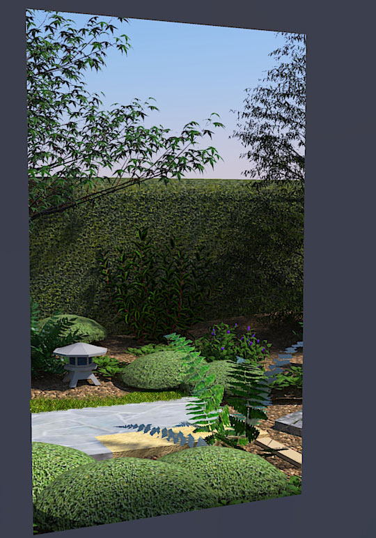 Japanese garden view from window