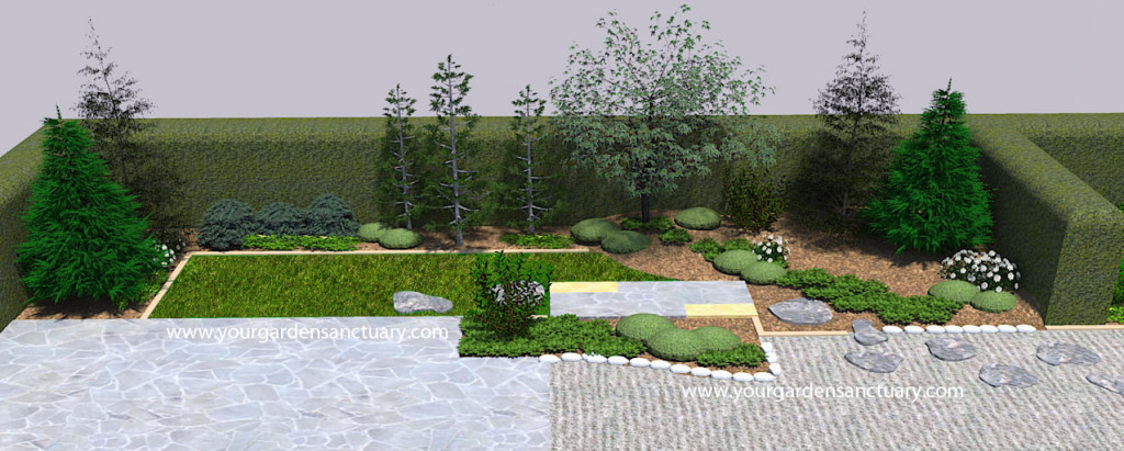 Japanese garden with ground cover and perennials added
