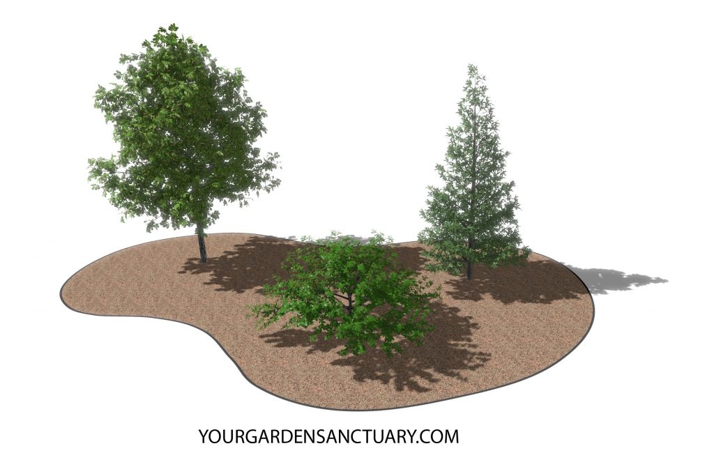 Wildlife friendly garden Trees added shown in perspective